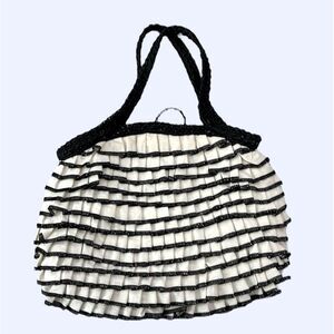 Black White Boho Tiered Fabric Women’s Shoulder Bag Purse
